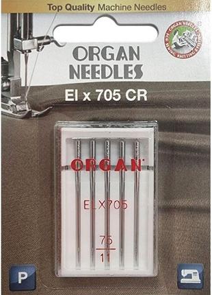 Иглы швейные хромированные organ el×705 cr №75 для оверлока, распошивалки блистерная упаковка 5 штук