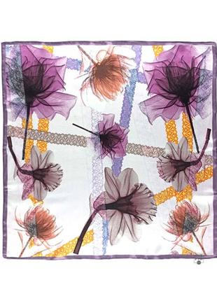 Маленька шовкова хустка 53*53 100% натуральний шовк з квітами бузкова фіолетова нова3 фото