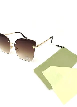 Солнцезащитные очки flyby «kitty.light» с коричневой металической оправой и градиентной коричневой линзой5 фото