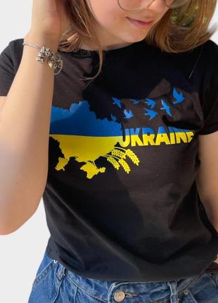 Футболка патриотическая, футболка украинская, футболка черная женская