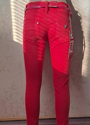 Стильные женские джинсы, коттоновые джинсы, 95% коттон, деним, красные джинсы с ремнем5 фото