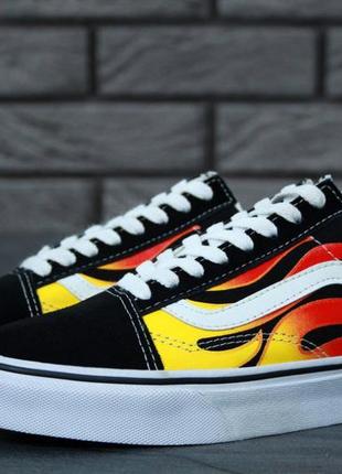 Vans old skool чёрные с огнём6 фото