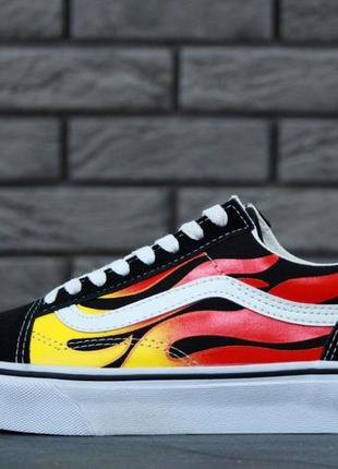 Vans old skool чёрные с огнём3 фото