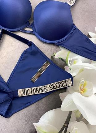 Комплект женского нижнего белья victoria`s secret женские трусики и бюстгальтер - размер 85b - синий2 фото