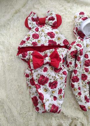 Демисезонный комплект для новорожденных девочек, цветочный принт маки2 фото