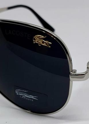 Окуляри в стилі lacoste чоловічі сонцезахисні окуляри каплі чорні поляризовані в сріблястому металі на флексах3 фото