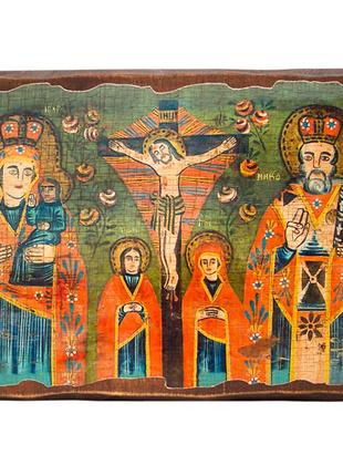 Ікона богородиця з дитинчам, розп'яття з пристоячими, св. микола, 23х17 см (814-2096)