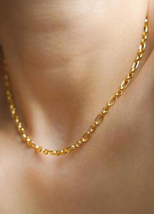 Золотая цепочка женская, широкая цепочка, широкая золотая цепочка из серебра s925 в позолоте au585, чокер цепочка короткая3 фото