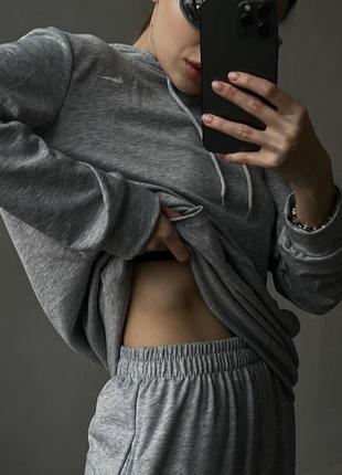 Женский костюм классический спортивный спорт повседневный удобный качественный брюки штанишки и + кофта серый8 фото