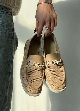 Кожаные перфорированные туфли лоферы из натуральной кожи с перфорацией9 фото