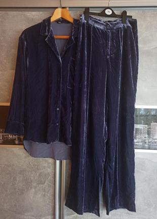 Синій бархатний костюм , оксамитовий бархатний костюм zara