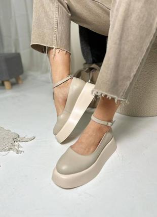 Шкіряні туфлі на платформі з натуральної шкіри балетки7 фото