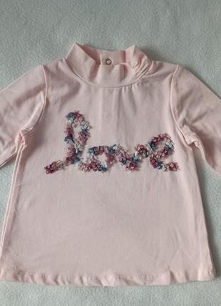 Кофта блузка лонгслів рожева для дівчинки 9-12 міс, 74 см, італія, blukids