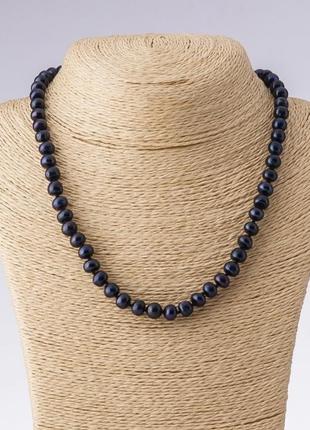 Ожерелье перлы речной (культ) "черный принц" яйцевидная форма, сине-лиловый l - 46см d-8мм