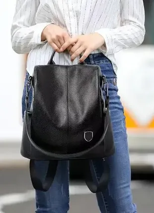 Жіночий рюкзак шкіряний сумка-трансформер, сумка-рюкзак жіночий із натуральної шкіри чорний4 фото
