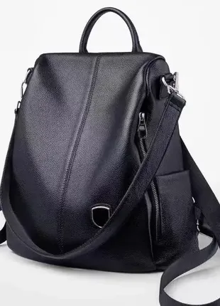 Жіночий рюкзак шкіряний сумка-трансформер, сумка-рюкзак жіночий із натуральної шкіри чорний2 фото
