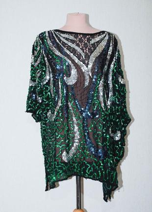 Батал концертная блуза в пайетки с пайетками балахон летучая мышь блестящая нарядная  блеск