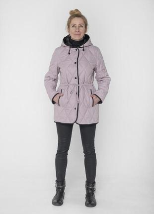 Сиреневая стеганая куртка с затяжкой на талии, больших размеров от 44 до 54