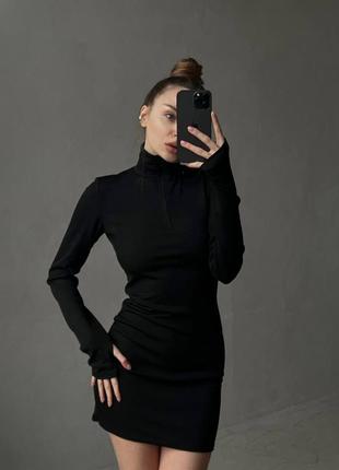 Базовое платье из плотного турецкого рубчика с молнией и разрезами для пальчиков4 фото