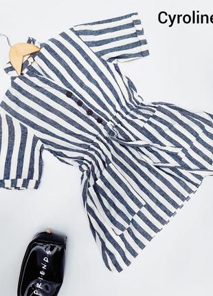 Женское туника платье в полоску свободного кроя, с коротким рукавом, пояс на завязке, с карманами от бренда cyroline