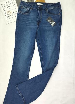 Синие джинсы клеш высокая посадка5 фото