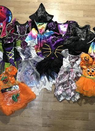 Набор карнавальный костюм платье на праздник хеллоуин 🎃 ведьма 🧙‍♀️ тыква летучая мышка скелет зомби призрак на 3-4-5 лет 98-104-110 см