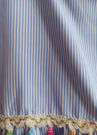 ❗ ▪️ sale ▪️❗легкая блуза голубая белая в принт украшена бахромой бахрома лето весна кофта футболка4 фото