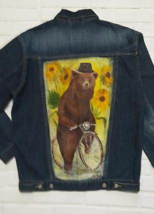 Стильный фирменный джинсовый пиджак с рисунком1 фото