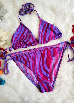 Стильний фіолетово рожевий купальник на завязки