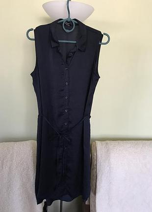 Летнее шелковое платье темно- синее.