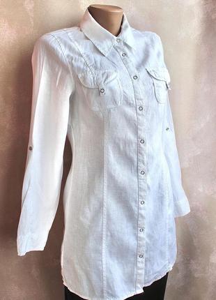 Блуза рубашка из льна белая8 фото