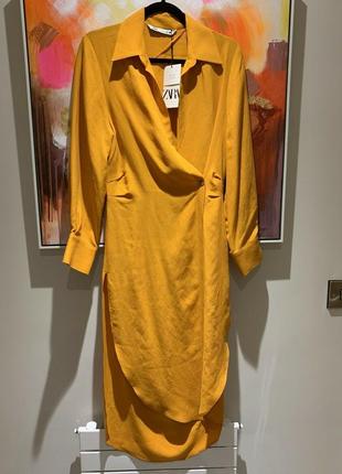 Zara шикарное мандариновое платье, туника на запах7 фото