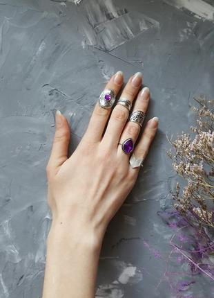 Набор 5 в 1 колец фиолетовых бохо этно богемный стиль фиолетовые камни серебристый4 фото