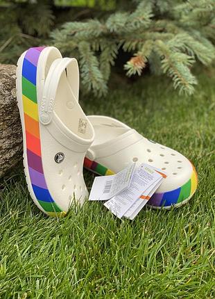 Кроксы crocs женские сабо crocband rainbow clog white оригинал