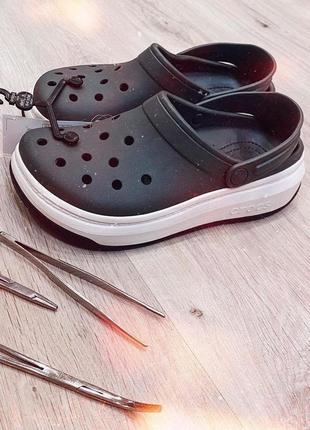 Кроксы сабо crocs full force slate grey серые на платформе3 фото