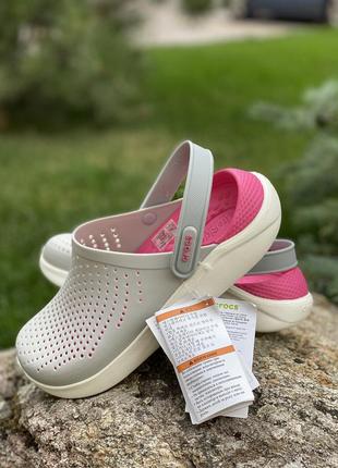 Кроксы crocs женские сабо literide clog pearl/white серые оригинал крокси жіночі сірі