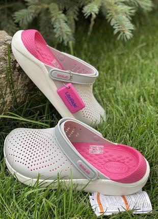 Кроксы crocs Flip женские сабо literide clog pearl/white серые оригинал крокси жіночі сірі
