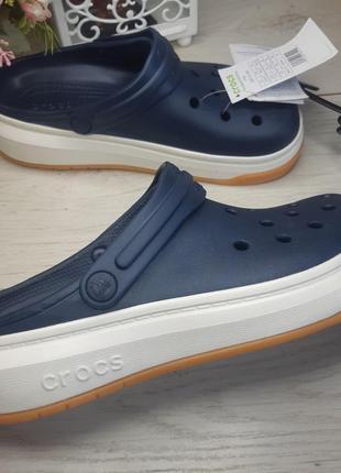 Кроксы сабо crocs full force navy синие на платформе