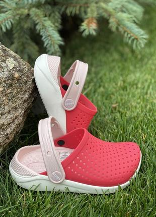 Кроксы crocs детские коралловые красные literide kids poppy/white сабо оригинал дитячі крокси червоні