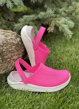 Крокси crocs жіночі сабо literide clog electric pink рожеві ріжки оригінал