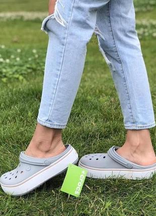 Кроксы на платформе высокие crocs сrocband wedding серые