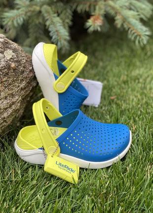 Кроксы crocs детские голубые синие literide kids  bright cobalt/citrusсабо оригинал крокси дитячі