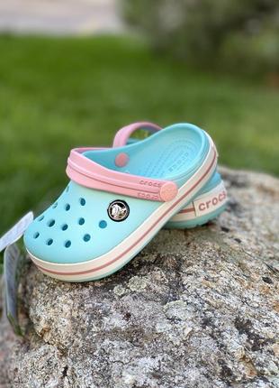 Кроксы crocs детские сабо crocband kids ice blue/white оригинал бирюзовые на девочку дитячі крокси