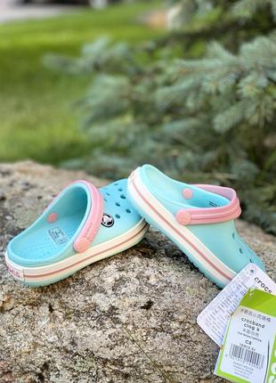 Кроксы crocs детские сабо crocband kids ice blue/white оригинал бирюзовые на девочку дитячі крокси2 фото