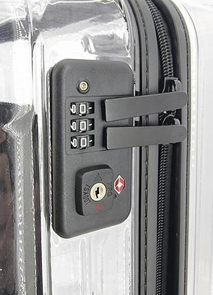 Дорожный средний прозрачный чемодан поликарбонат на 4 двойных колесах7 фото