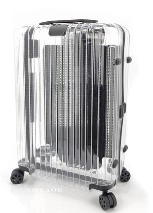 Дорожня середня прозора валіза полікарбонат на 4 подвійних колесах