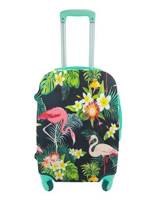 Чехол для чемодана плотный дайвинг с рисунком два фламинго маленький