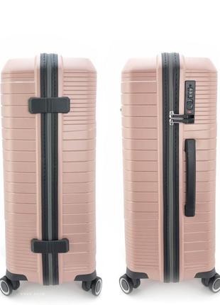 Дорожный большой полипропиленовый чемодан snowball 24103 на 4 двойных колесах розовый4 фото