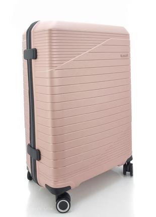 Дорожный большой полипропиленовый чемодан snowball 24103 на 4 двойных колесах розовый2 фото