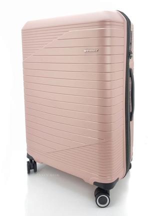 Дорожный большой полипропиленовый чемодан snowball 24103 на 4 двойных колесах розовый